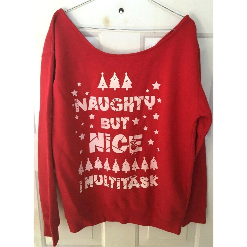Awkward Styles Christmas Sweatshirt Off The Shoulder Red Women's M Multitask EUC